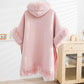 Women Thicken Wool Blend Faux Fur Patchwork Tassel Poncho Outwear Warm Cape Coat