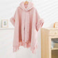 Women Thicken Wool Blend Faux Fur Patchwork Tassel Poncho Outwear Warm Cape Coat