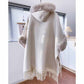 Women Thicken Wool Blend Faux Fur Patchwork Tassel Poncho Outwear Warm Cape Coat