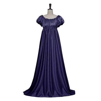 Women Victorian Dress Empire Waist Gown Medieval Costume Puff Sleeve