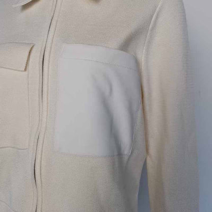 Women Zip Shirt Jacket With Faux Leather Trim Knitted Coat