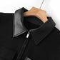 Women Zip Shirt Jacket With Faux Leather Trim Knitted Coat