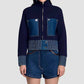 Women Zipper Front Jacket Knit Crop Denim Trim Coat