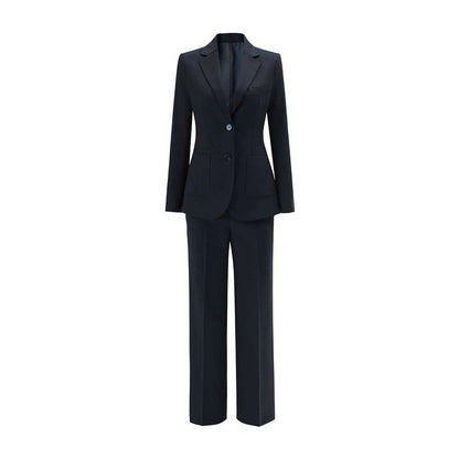 Women's 2 Piece Pant Suit Set | Coffee, Navy, Black Polyester Blazer & Wide Leg Pants
