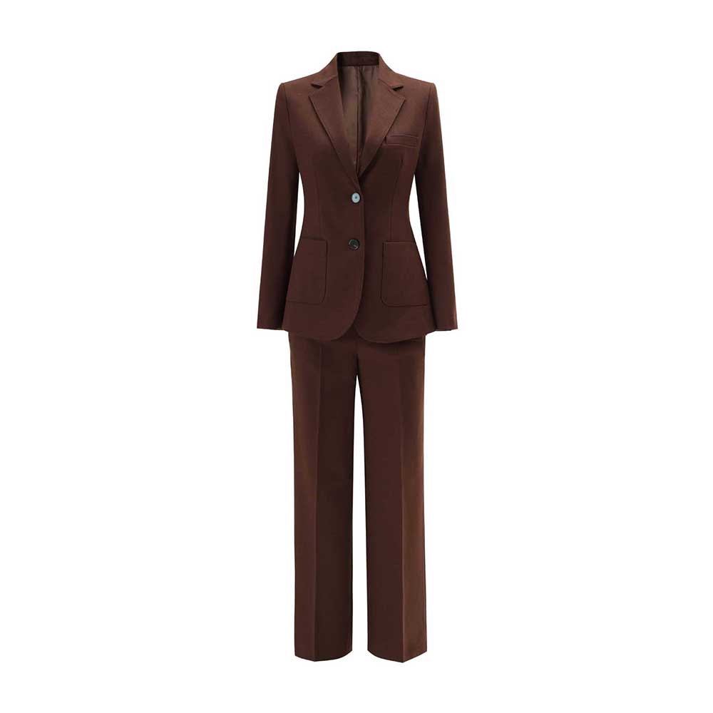 Women's 2 Piece Pant Suit Set | Coffee, Navy, Black Polyester Blazer & Wide Leg Pants