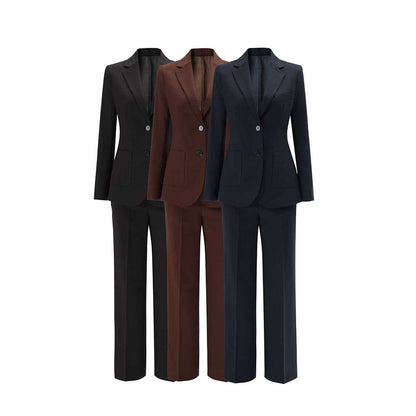 Women's 2 Piece Pant Suit Set | Coffee, Navy, Black Polyester Blazer & Wide Leg Pants