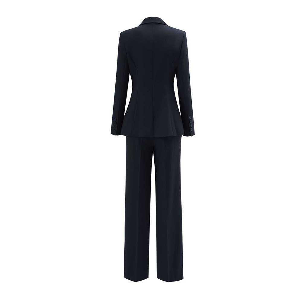 Women's 2 Piece Pant Suit Set | Coffee, Navy, Black Polyester Blazer & Wide Leg Pants