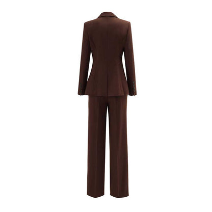 Women's 2 Piece Pant Suit Set | Coffee, Navy, Black Polyester Blazer & Wide Leg Pants