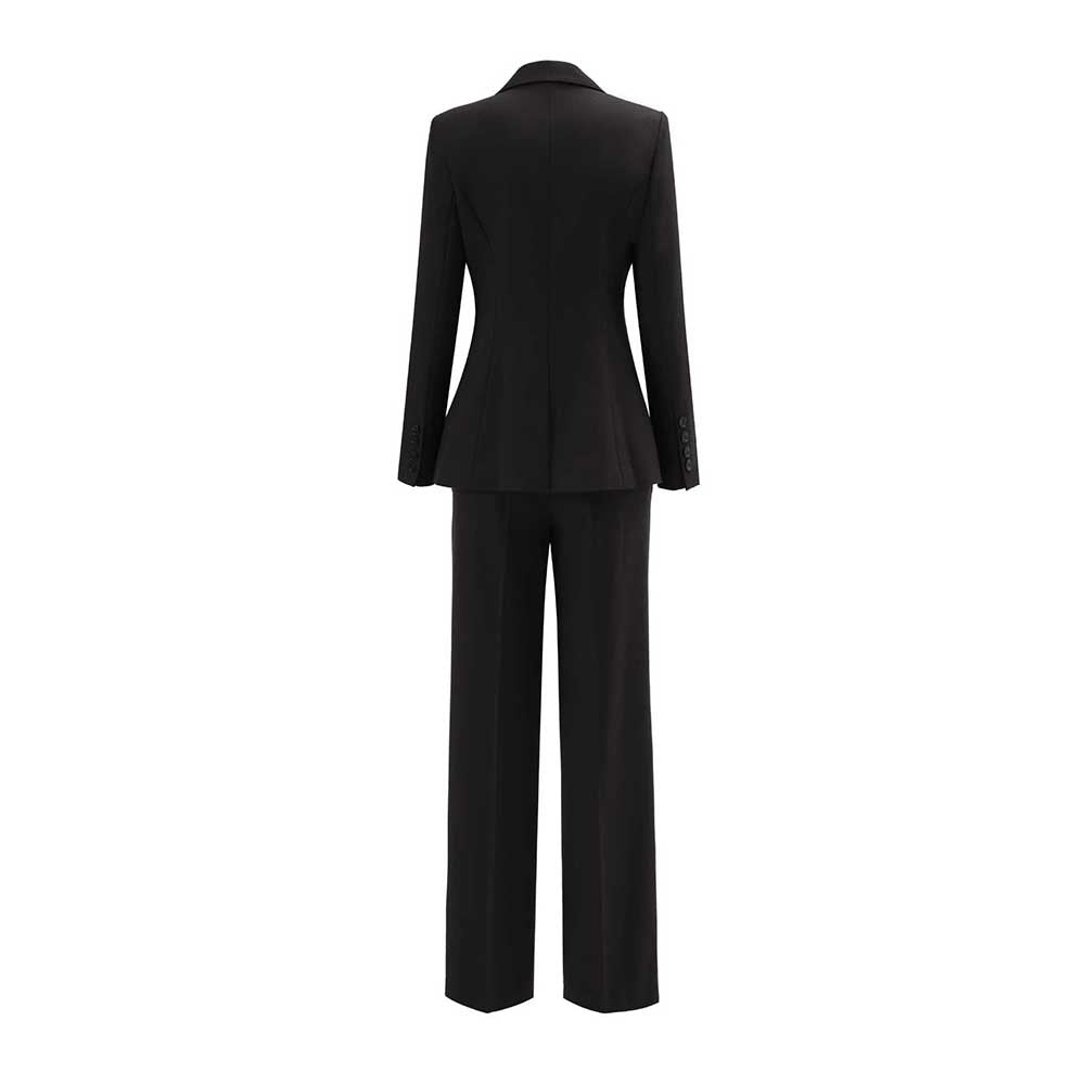 Women's 2 Piece Pant Suit Set | Coffee, Navy, Black Polyester Blazer & Wide Leg Pants