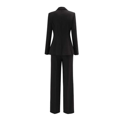 Women's 2 Piece Pant Suit Set | Coffee, Navy, Black Polyester Blazer & Wide Leg Pants