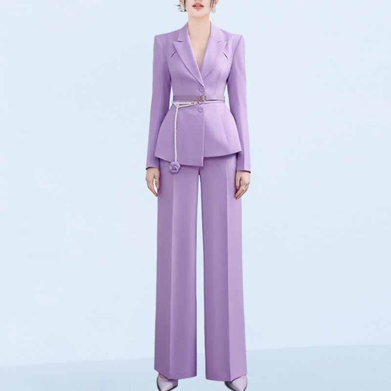 Women's 2 Pieces Blazer Trousers Set Lavender Pantsuit