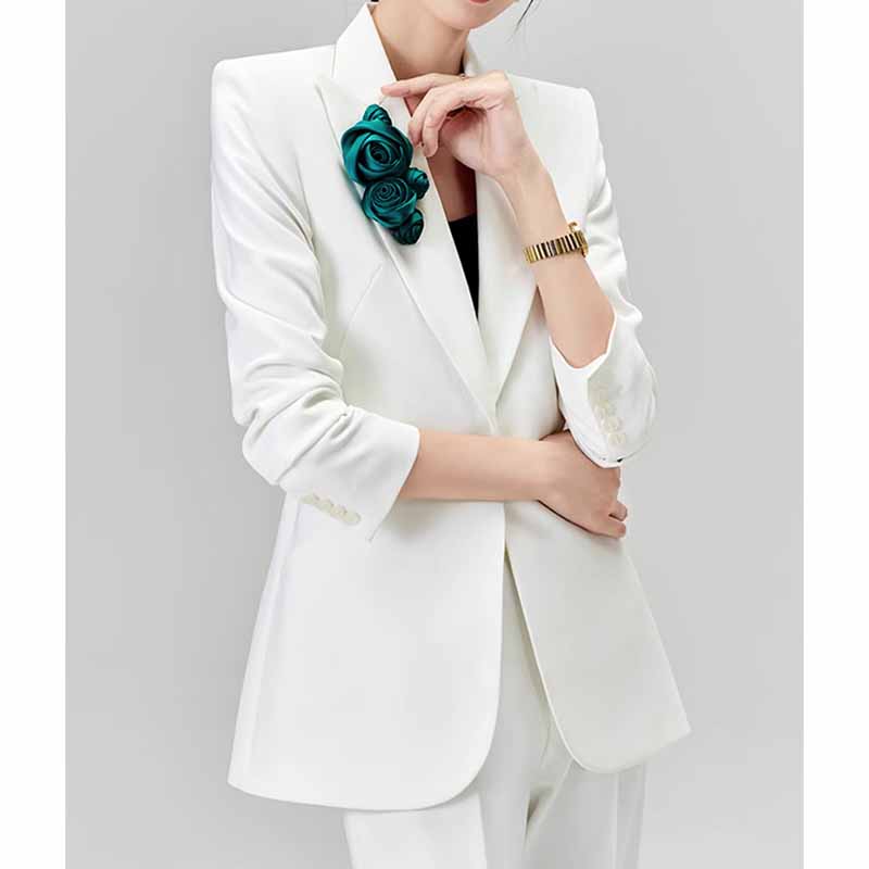 Women's 2 Pieces White Blazer Trousers Set Formal Suit Event Pantsuit