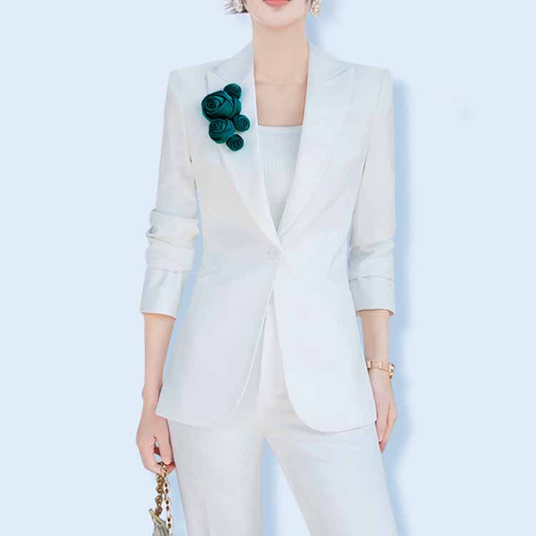 Women's 2 Pieces White Blazer Trousers Set Formal Suit Event Pantsuit