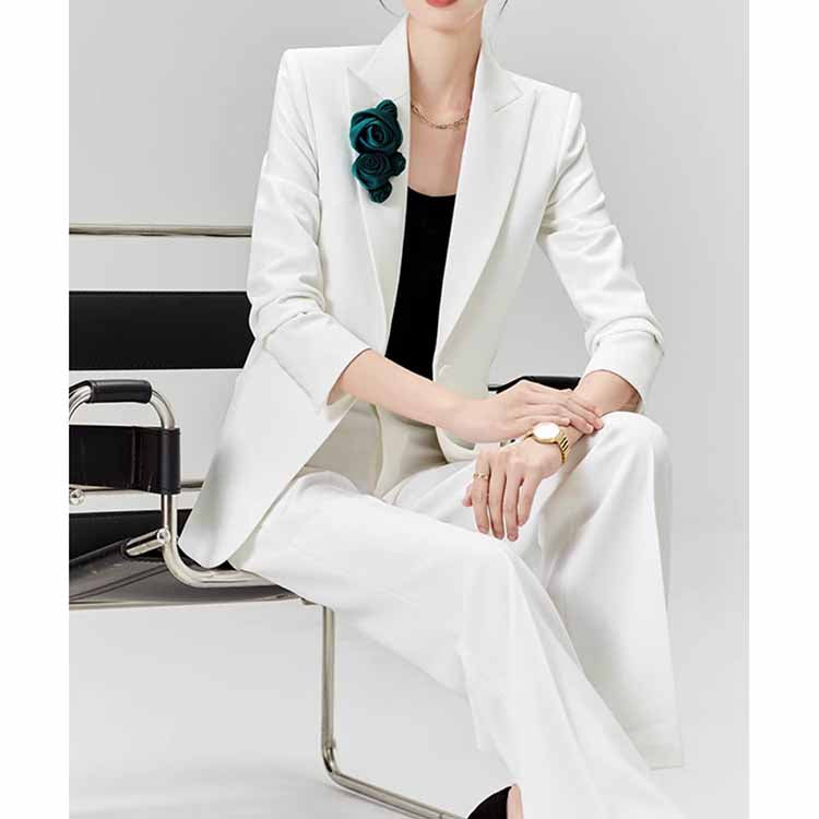 Women's 2 Pieces White Blazer Trousers Set Formal Suit Event Pantsuit