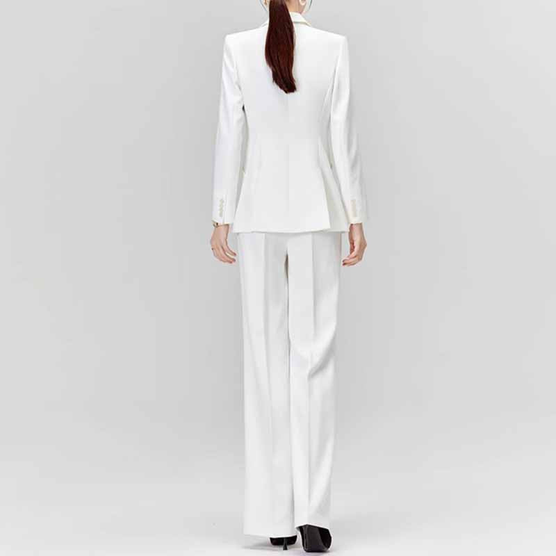 Women's 2 Pieces White Blazer Trousers Set Formal Suit Event Pantsuit