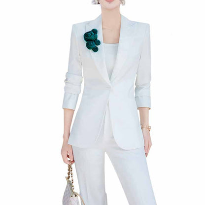 Women's 2 Pieces White Blazer Trousers Set Formal Suit Event Pantsuit