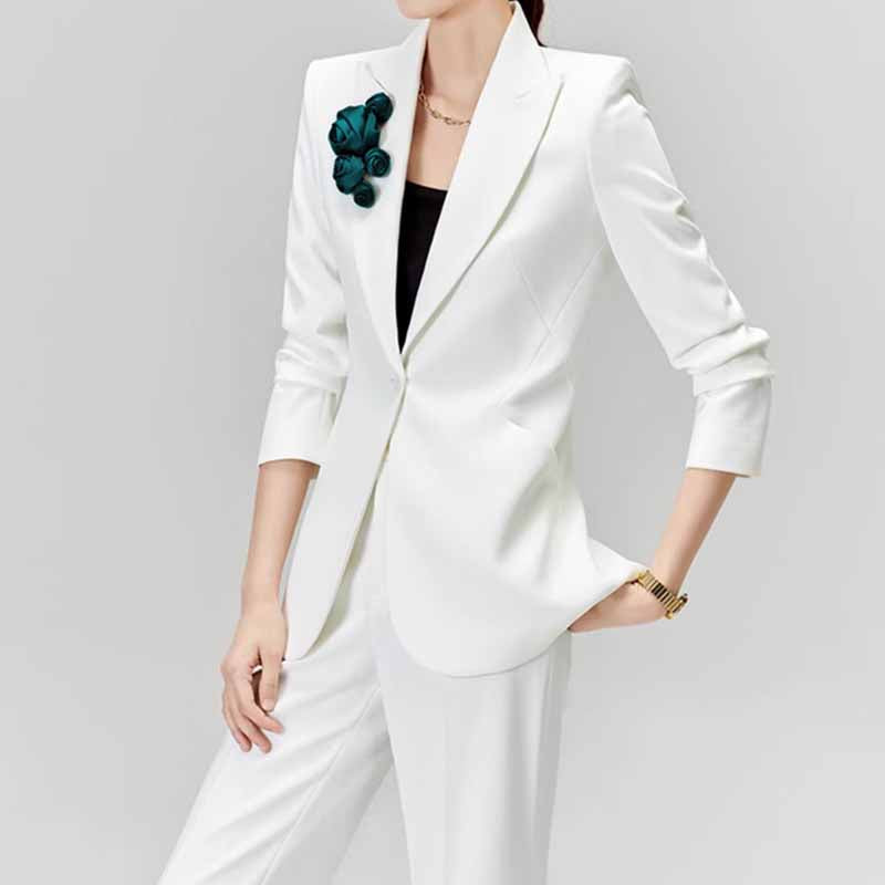 Women's 2 Pieces White Blazer Trousers Set Formal Suit Event Pantsuit