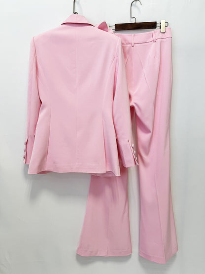 Women’s 3D Floral Blazer and Flare Pants Suit Set