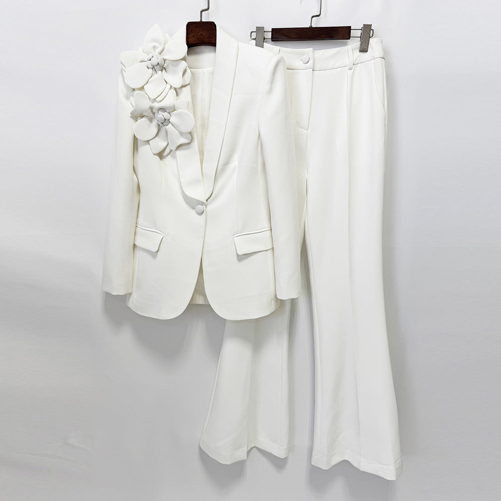 Women’s 3D Floral Blazer and Flare Pants Suit Set