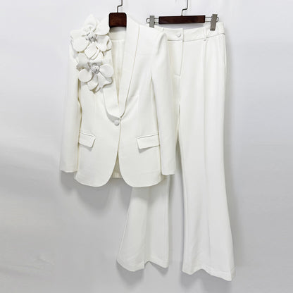 Women’s 3D Floral Blazer and Flare Pants Suit Set