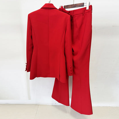 Women’s 3D Floral Blazer and Flare Pants Suit Set