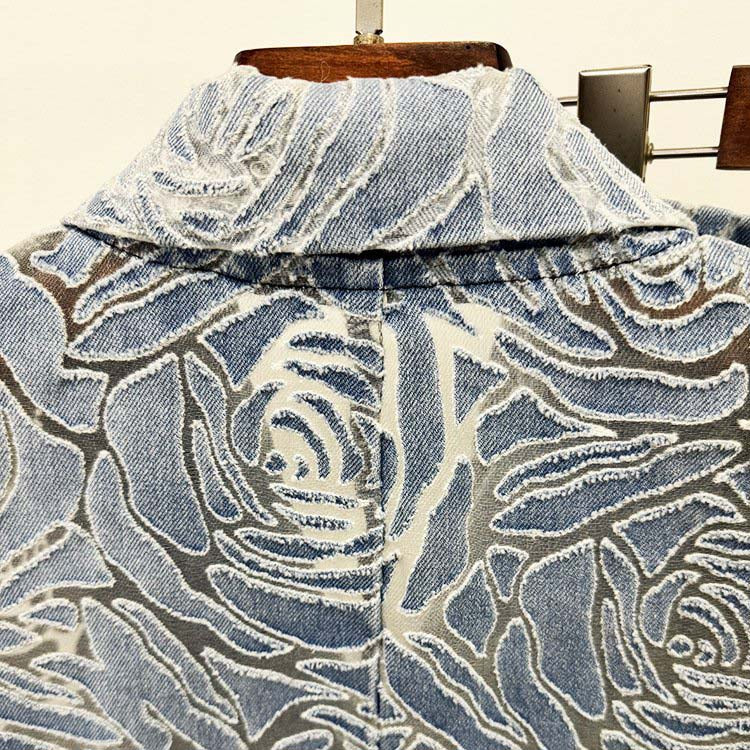 3D flower floral print jean pantsuit double breasted