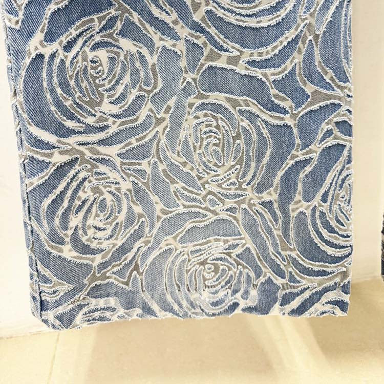 3D flower floral print jean pantsuit double breasted