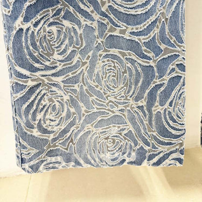 3D flower floral print jean pantsuit double breasted