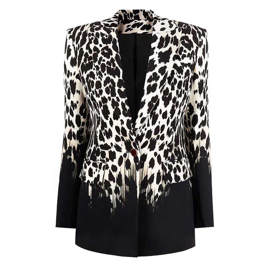 Women's Animal Print Blazer | Black Leopard Print Coat