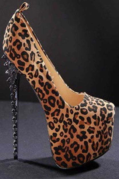 Women's Animal Print Stiletto Rivet Heeled Platform Dress Shoes Handmade Stiletto