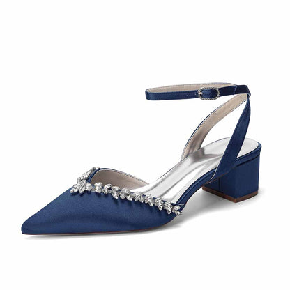 Women's Ankle Strap Block Heel Sandals with Crystal Embellishments