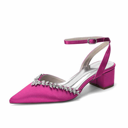 Women's Ankle Strap Block Heel Sandals with Crystal Embellishments