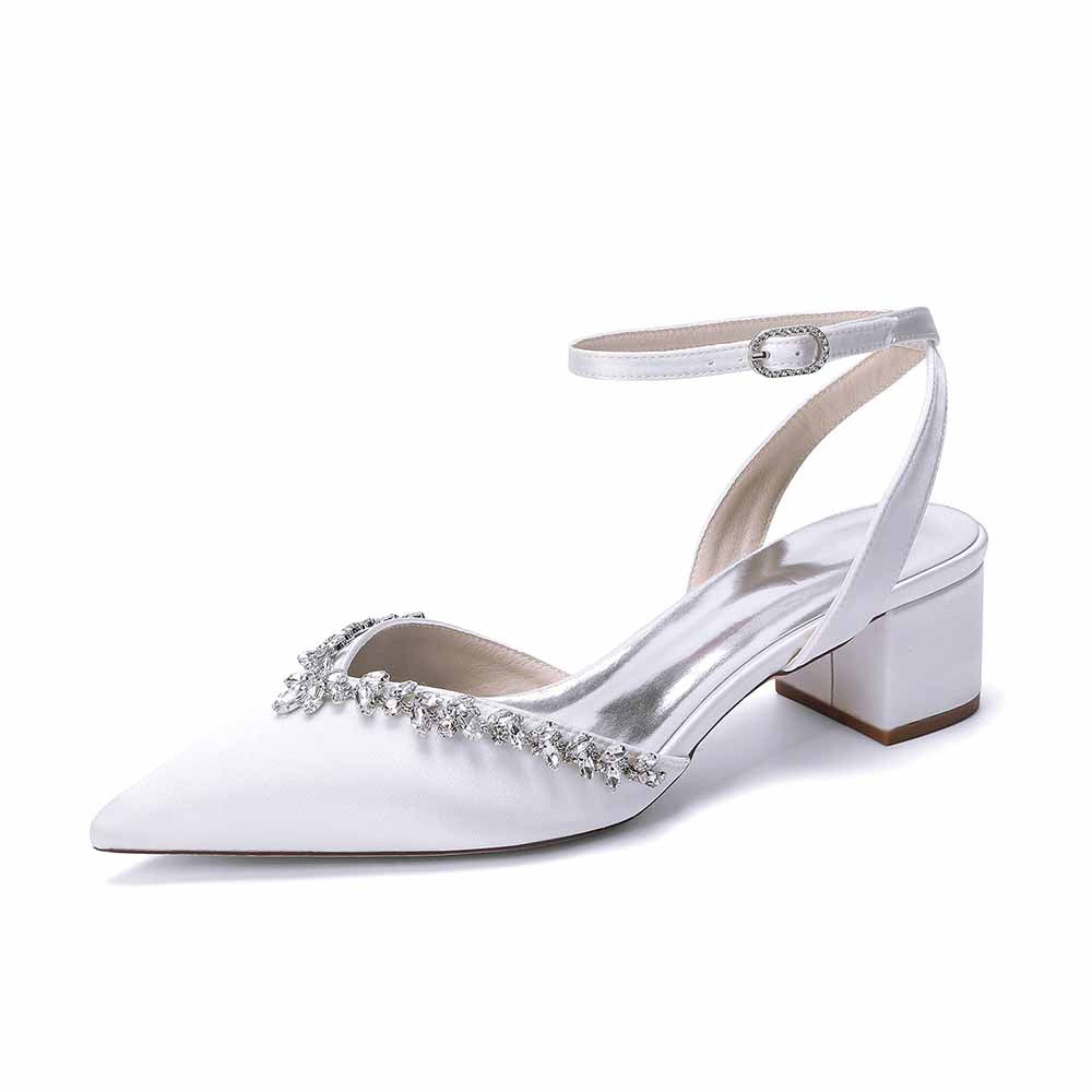 Women's Ankle Strap Block Heel Sandals with Crystal Embellishments