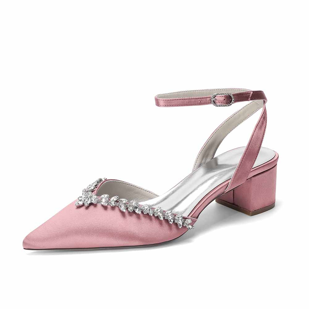Women's Ankle Strap Block Heel Sandals with Crystal Embellishments