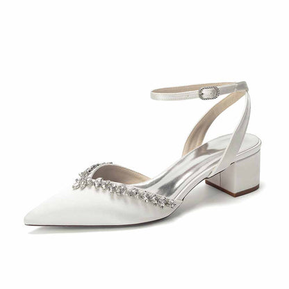 Women's Ankle Strap Block Heel Sandals with Crystal Embellishments