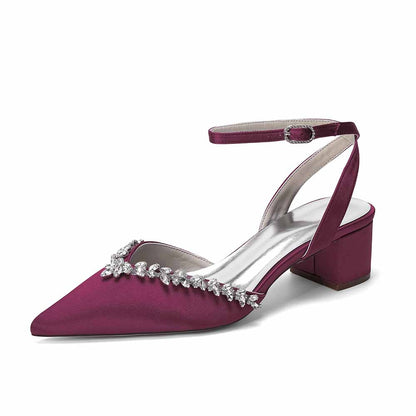 Women's Ankle Strap Block Heel Sandals with Crystal Embellishments