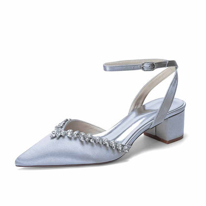Women's Ankle Strap Block Heel Sandals with Crystal Embellishments