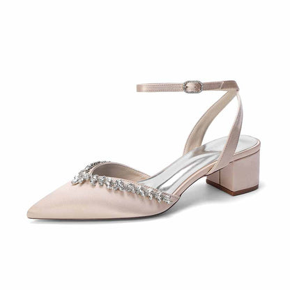 Women's Ankle Strap Block Heel Sandals with Crystal Embellishments
