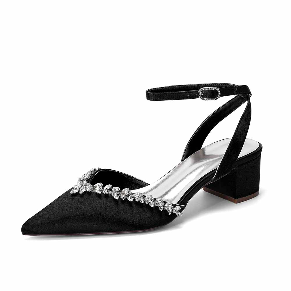 Women's Ankle Strap Block Heel Sandals with Crystal Embellishments
