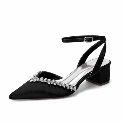 Women's Ankle Strap Block Heel Sandals with Crystal Embellishments