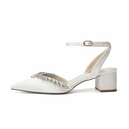 Women's Ankle Strap Block Heel Sandals with Crystal Embellishments