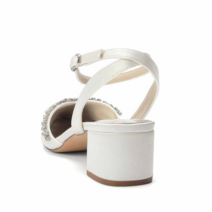 Women's Ankle Strap Block Heel Sandals with Crystal Embellishments