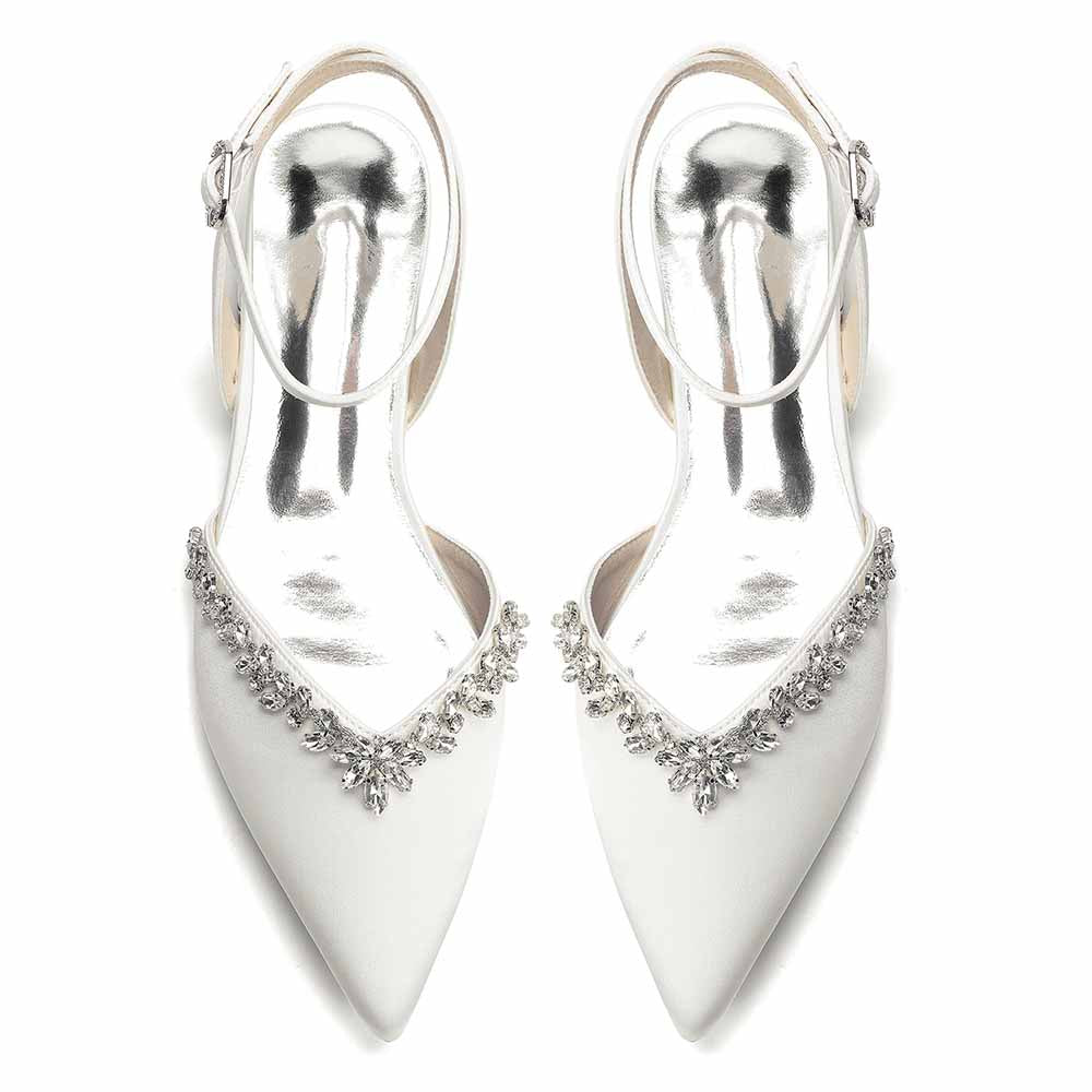 Women's Ankle Strap Block Heel Sandals with Crystal Embellishments