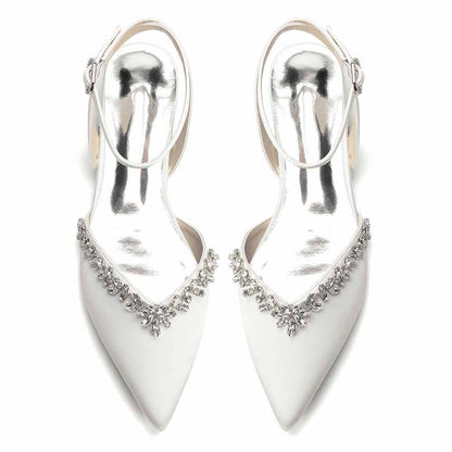 Women's Ankle Strap Block Heel Sandals with Crystal Embellishments