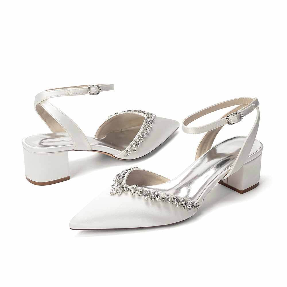 Women's Ankle Strap Block Heel Sandals with Crystal Embellishments
