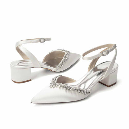 Women's Ankle Strap Block Heel Sandals with Crystal Embellishments