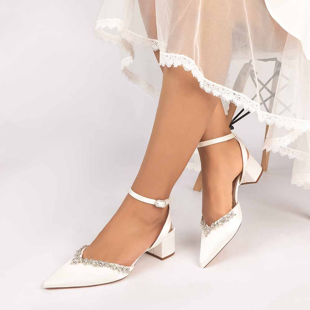 Women's Ankle Strap Block Heel Sandals with Crystal Embellishments