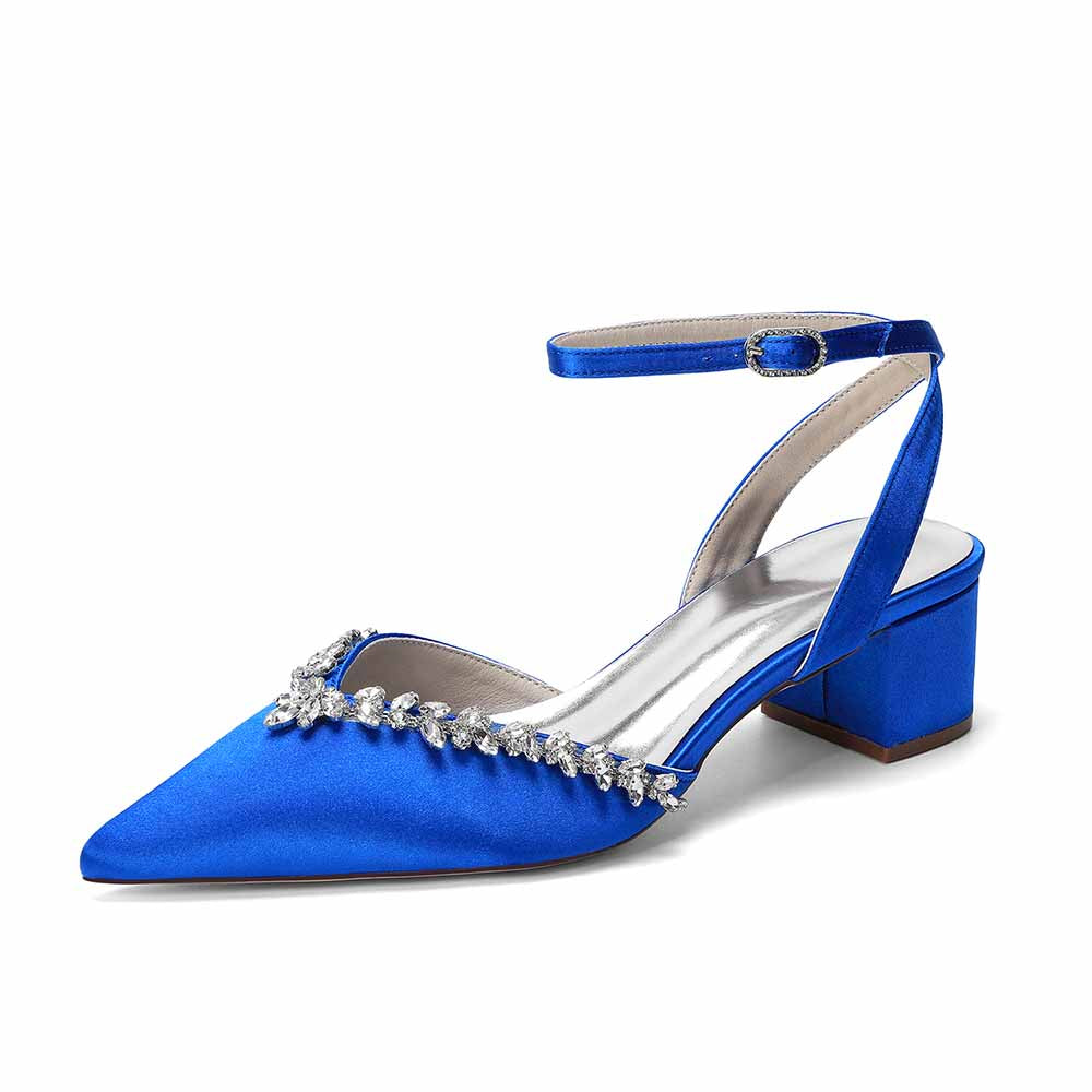 Women's Ankle Strap Block Heel Sandals with Crystal Embellishments