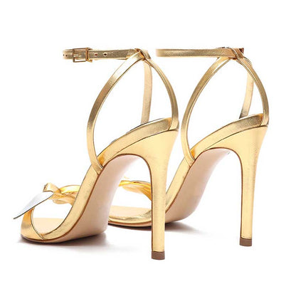 Women's Ankle Strap High Heeled Sandals Bow Detail Stilettos Dress Shoes