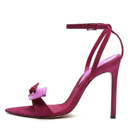 Women's Ankle Strap High Heeled Sandals Bow Detail Stilettos Dress Shoes